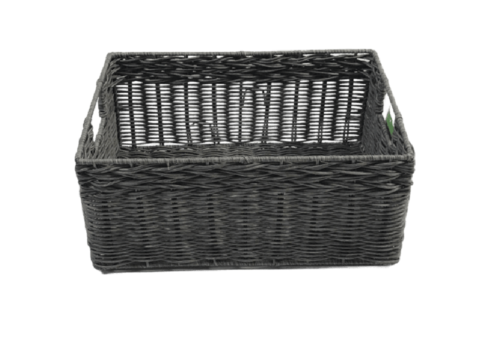 Superior Handcrafted PE Resin Basket with Fishbone-Plain Weave and Cut-out Handles